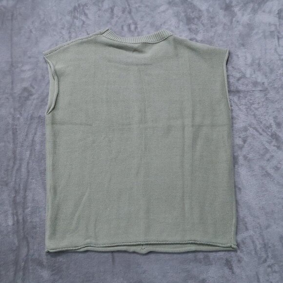 Sweater Womens L Green Knit Vest Pullover Cardigan Crew Neck Sleeveless Preppy - Picture 5 of 11